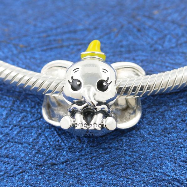 

925 sterling silver yellow hat elephant charm bead for european pandora style jewelry bracelets and necklaces, Black