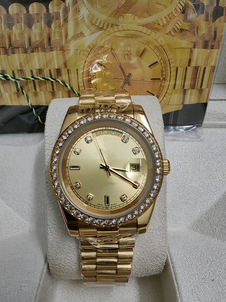 

with original box luxury fashion watches 8k yellow gold diamond dial & bezel 18038 automatic mens men's watch 202366, Slivery;brown