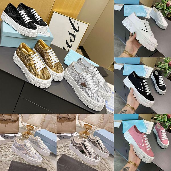 

designer sneakers gabardine nylon casual shoes brand wheel trainers luxury canvas sneaker fashion platform solid heighten shoe with box, Black