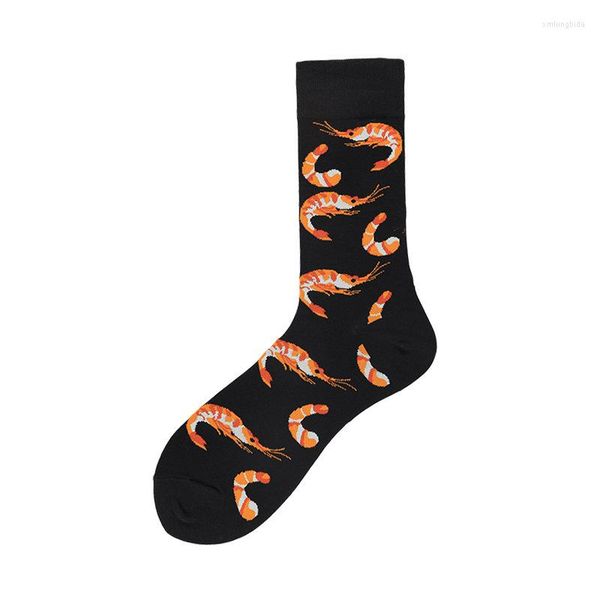 

men's socks 2023 spring combed cotton men happy funny cartoon animals shrimp crocodile zebra sokken casual, Black
