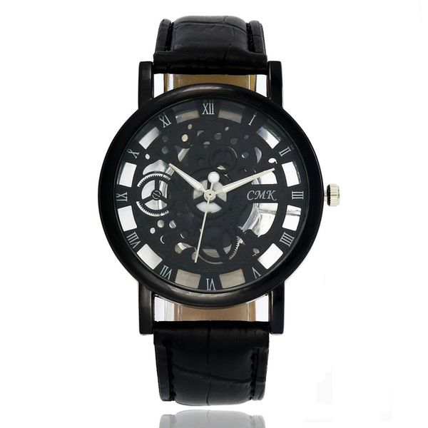 

hollow mechanical belt watch men quartz watch high-grade gift, Slivery;brown