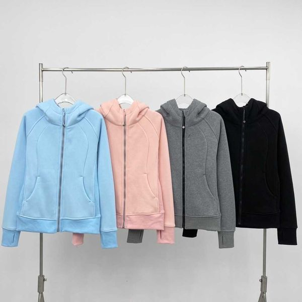 

designer zipper hoodie shorsame style embroidered lululemens women plush thickened sports sweater women's autumn and winter new coat ca, Black