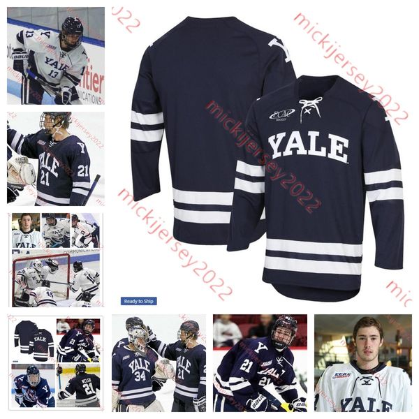 

college stitched yale hockey custom jersey 1 connor hopkins michael young brandon tabakin ryan carmichael quinton ong hayden rowan cole donh, Black