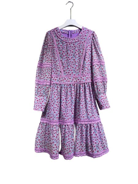 

spring 2023 new round neck print elegant romantic long sleeve dress, Black;gray