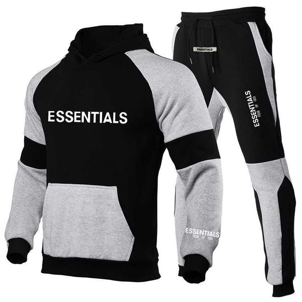 

multi thread essentials new splicing set chest soup print men's hoodie, Gray