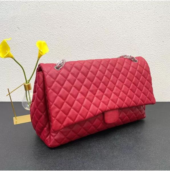 

22p f/w classic maxi shoulder bags single flap caviar leather quilted bags cowhide aged silve/gold meatl hardware matelasse chain large capa