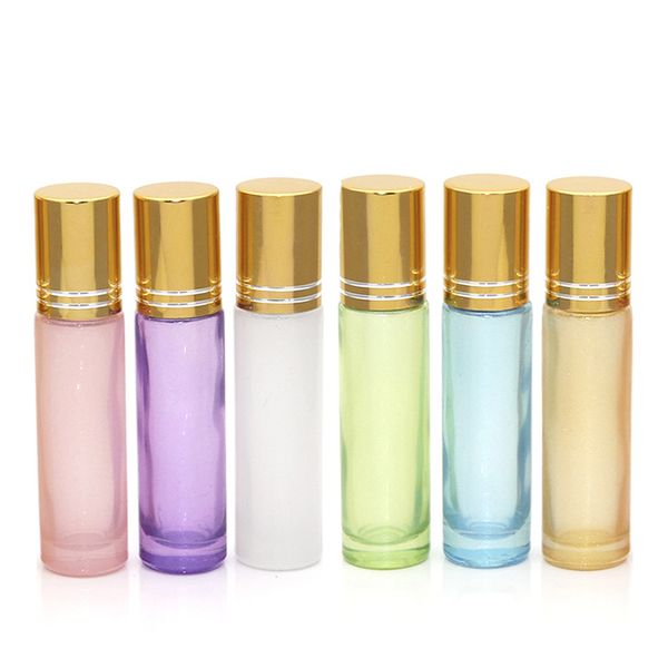 

100pcs 10ml essential oil perfume bottles thick portable pearl colorful glass roller travel refillable roller ball vial