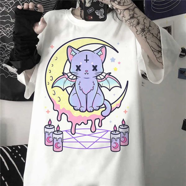 

men's t-shirts pastel goth t shirt men women kawaii cartoon gothic clothes harajuku y2k shirt graphic tees female hip hop t-shirt male, White;black