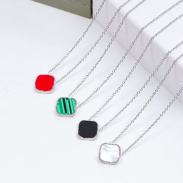 

classic designer women's necklace 18k gold 4 leaf grass pendant girl's holiday gift 316l stainless steel jewelry factory, Silver