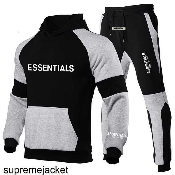 

multi thread essentials new splicing set chest soup print men's hoodie, Gray