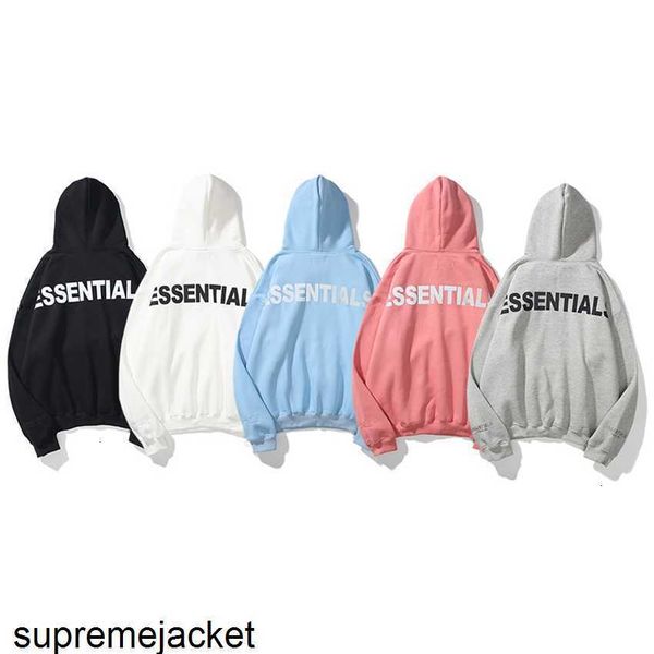 

hoodie jacket double thread essentials reflective plush hooded high street fashion brand sweater for men and women, Black;brown