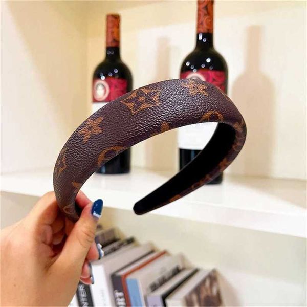 

pu leather hair band for women old flower monograms head bands wide edge sponge hair clip womens girls black brown hair accessories headband, Slivery;white