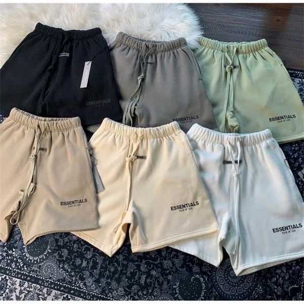 

new feel double line essentials season casual loose plush reflective shorts for men, Black