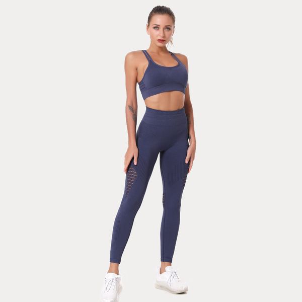 

womens leggings suits yoga outfits pants net hole designer sling two piece tracksuit #yh58 high waist buttock lift elastic force sport wear, Black