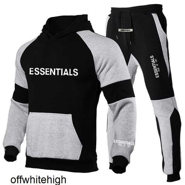 

multi thread essentials new splicing set chest soup print men's hoodie, Gray