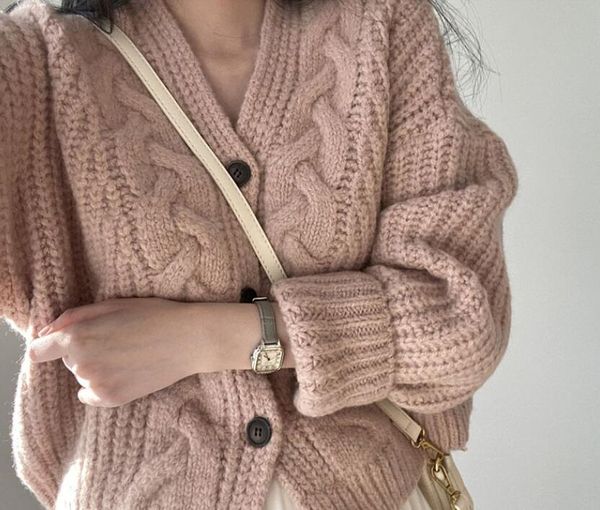 

knitted cardigan sweater women autumn v-neck oversized sweater loose coats, White;black