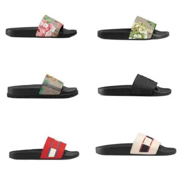 

designer shoes pursuit rubber slide women sandal men slipper striped bengal tiger print blue red flower pearle beach causal slipper eu35-46, Black