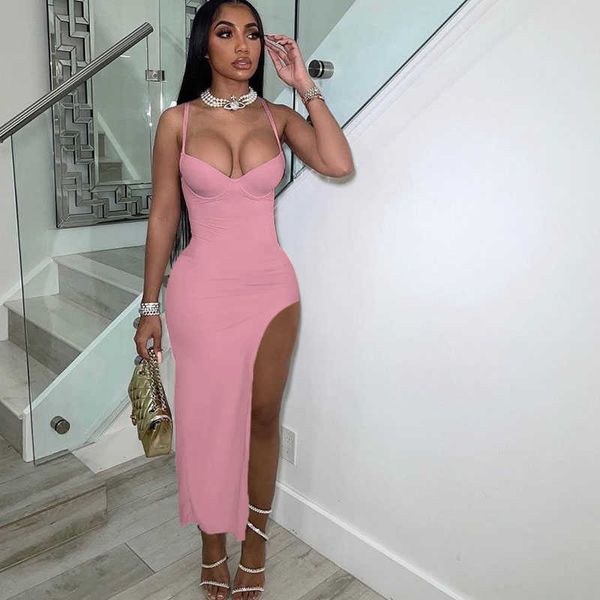 

party dresses side cut out night women spaghetti strap v-neck backless slim bodycon maxi elegant birthday prom 220103, White;black