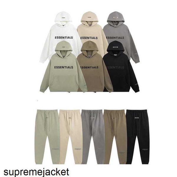 

hoodie jacket multiple line essentials branch letters hooded pant set, Black;brown