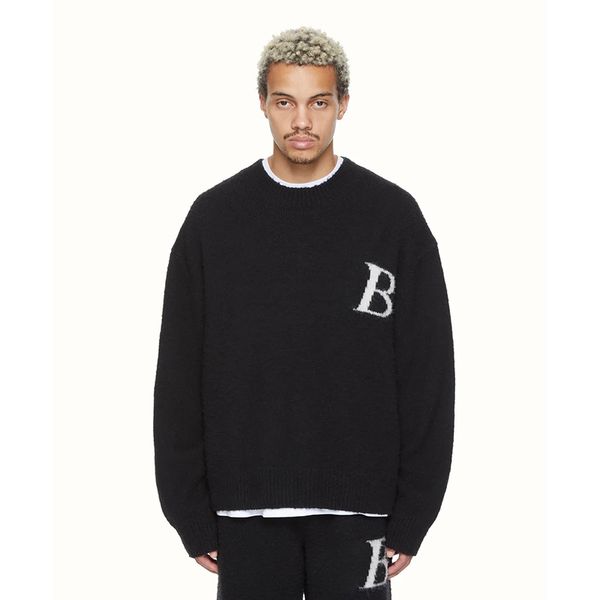 

22fw new simple letter jacquard sweater sweatshirts men's women autumn winter warm crewneck knitting pullover street fashion casual kni, Black