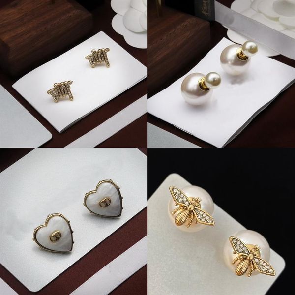 

luxurious jewelry stud earring micro inlays diamonds earring 18k gold plated love heart letter woman metal non-fading celebrity ea3035, Golden;silver
