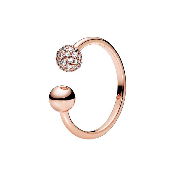 

18k rose gold polished pave bead open ring with original box for pandora authentic sterling silver wedding jewelry for women cz diamond girl, Slivery;golden