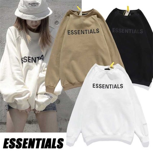 

hoodie jacket feel double line essentials high street relaxed fashion brand men's and women's round neck sweater long sleeve, Black;brown