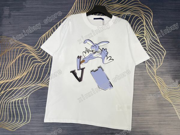

xinxinbuy men designer tee t shirt paris rabbit letter print jacquard short sleeve cotton women white black blue xs-2xl, Black;brown