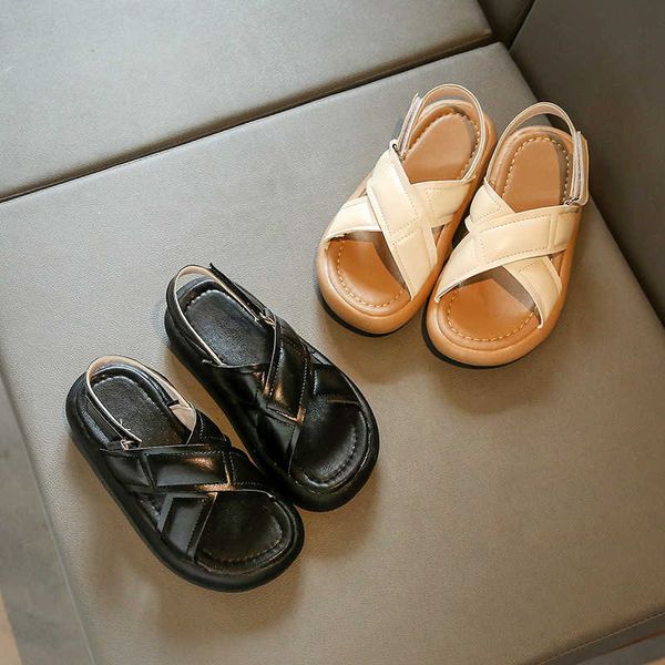 

sandals children versatile japanese style boys cross open toe simple sandals 2022 kids fashion cute casual shoes for girls flat 7-29-48, White