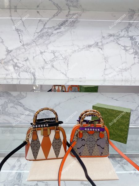 

tz luxury color painting large logo series bamboo handle shell bag vintage diana bamboo totes fashion canvas leather shoulder crossbody bags