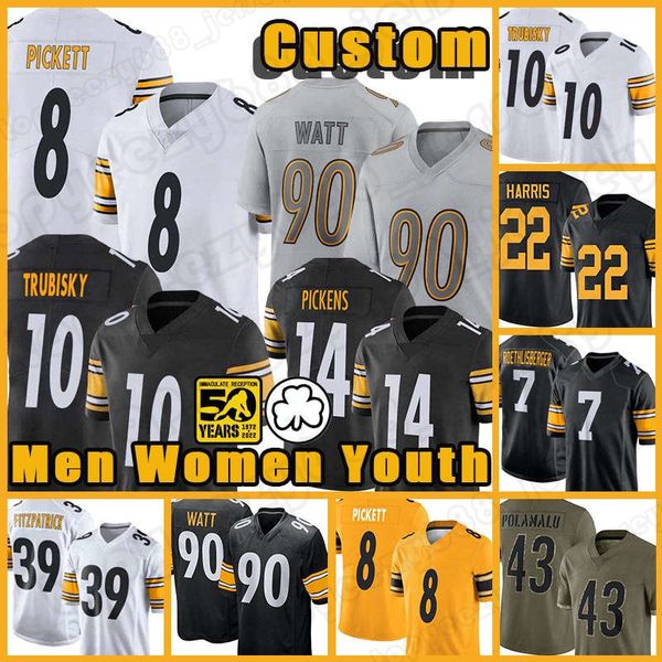 

8 kenny pickett t.j. watt football jersey najee harris william jackson iii myles jack pat freiermuth minkah fitzpatrick pittsburgh steelers, Black;red
