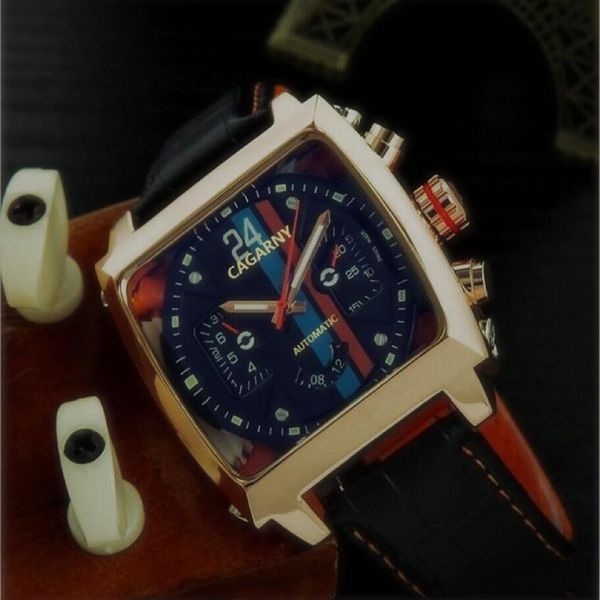 

mens watch wristwatches self wind automatic movement square designer leather men sport watches307t, Slivery;brown