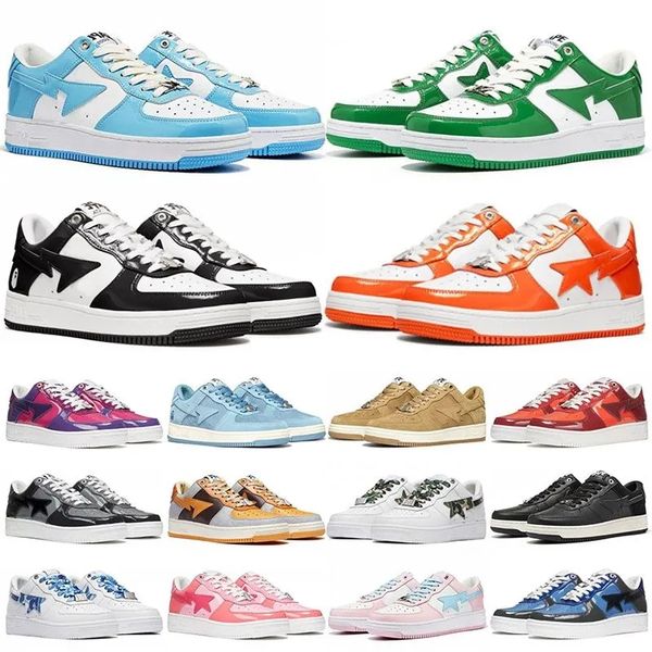 

wholesale men running shoes woman fashion patent leather luxury bapesta sneaker black white panda message outdoor plate-forme designer sneak