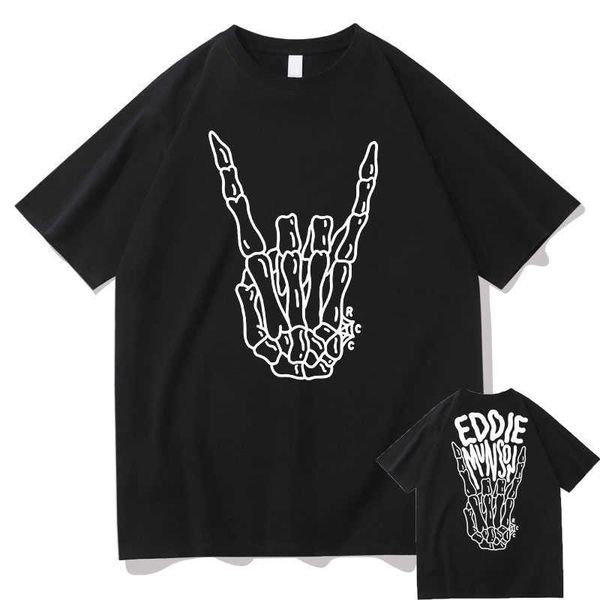 

men's t-shirts hellfire club eddie munson t-shirt men women fashion vintage hip hop short sleeve t shirts man oversized streetwear t230, White;black