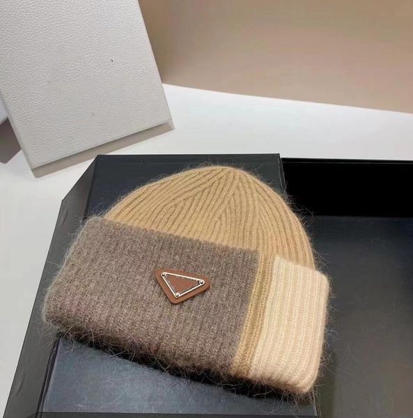 

designer hat women's autumn winter knitting beanies fashion rainbow color matching plush thicken warmth knitted hat leisure skull caps, Blue;gray