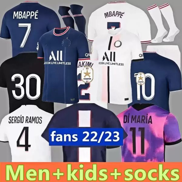 

adults and kids 21 22 23 psgs mbappe soccer jerseys 2021 2022 2023 di maria wijnaldum sergio ramos hakimi fourth maillots football kit icard, Black;yellow