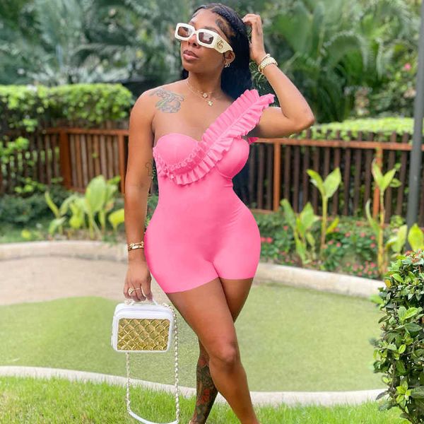 

party dresses women's jumpsuits rompers one shoulder ruffles playsuit woman strapless nightclub jumpsuit shorts holiday backless one-pi, White;black