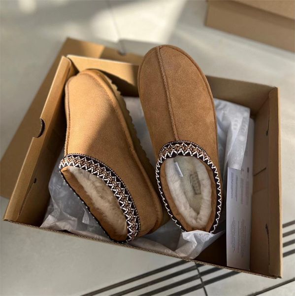 

tasman slippers chestnut fur slides sheepskin shearling tazz classic mules women men ultra mini platform boot slip-on shoes suede upper wool, Black