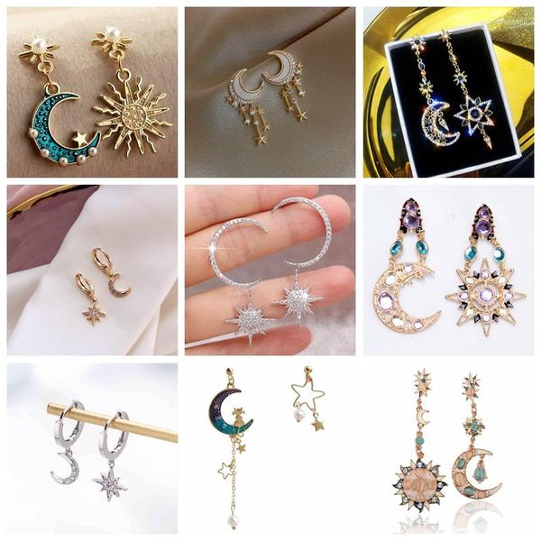 

dangle earrings women temperament trendy sun moon star cubic zirconia drop designer shining ear rings wedding charm jewelry gift, Silver