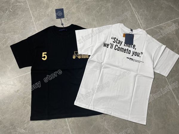 

xinxinbuy men designer tee t shirt paris stay there letter print jacquard short sleeve cotton women white black blue xs-2xl, Black;brown