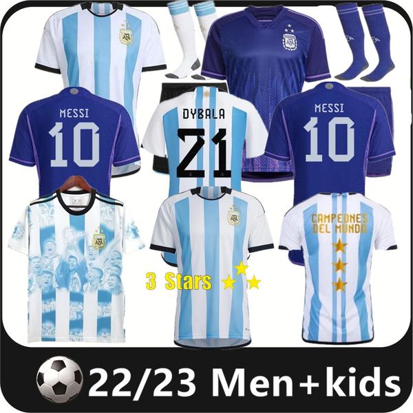 

3 stars argentina 22 23 soccer jerseys finals messis france maillots de football kids kit 2022 2023 player version boys uniforms mbappe j.al, Black;yellow
