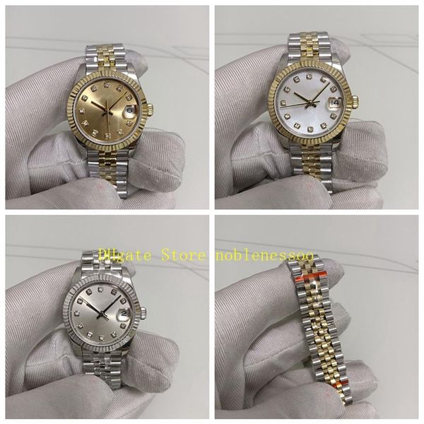 

women watch bp factory ladies 31mm yellow gold 278273 diamond dial fluted bezel sapphire glass jubilee bracelet eta 2813 movem232k, Slivery;golden