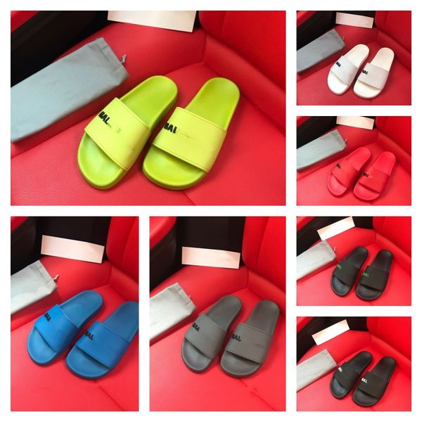 

men women designer slippers summer couples pool slides black fluo green white cool grey outdoor beach slipper rubber sandals paris casual sh
