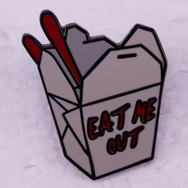 

funny take away box eat me out brooch english slang vulgar badge gift pin, Blue