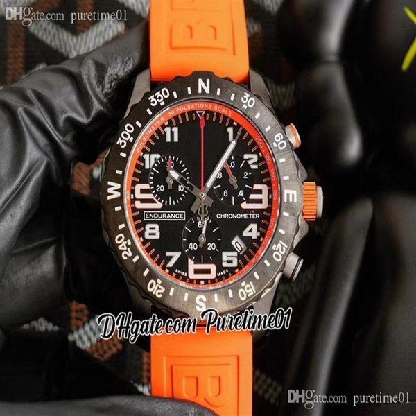 

endurance pro 44mm miyota quartz chronograph men's watch xx823109a1k1s1 pvd steel all black big number markers orange rubber 329b, Slivery;brown