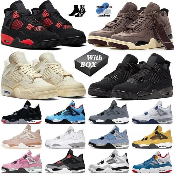 

shoes high flying quality 4s jumpman 4 jumpmans sports shoe basketball training shoes og pure original box with packaging 36-47, Black