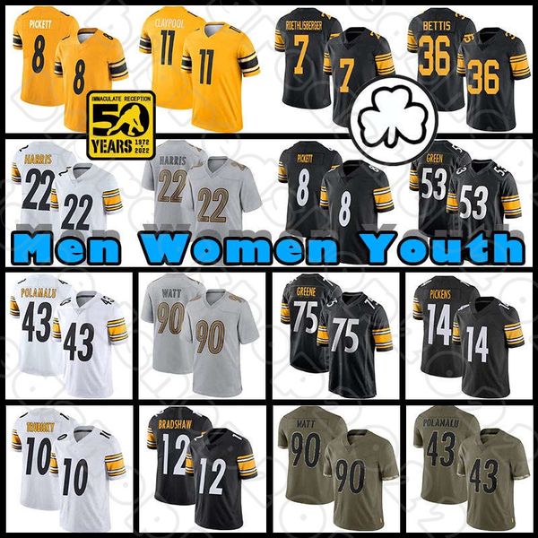 

90 t.j. watt 22 najee harris football 8 kenny pickett jerseys william jackson iii myles jack pat freiermuth steelers minkah fitzpatrick ben, Black;red