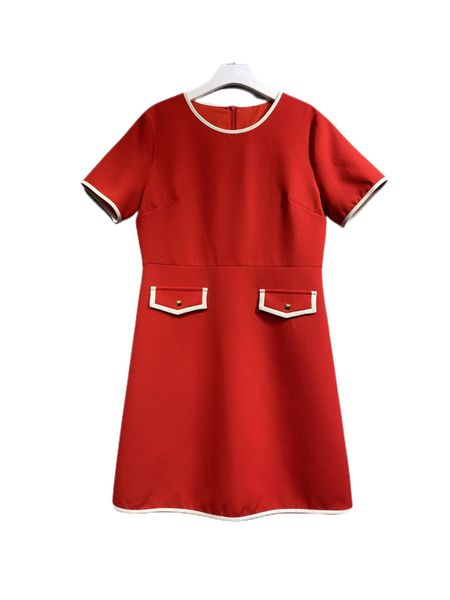 

spring 2023 new red enthusiastic round neck waist short sleeve dress, Black;gray