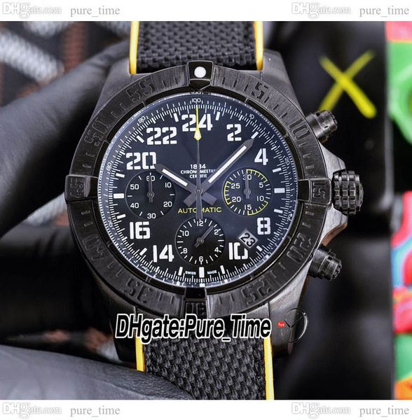

44mm avenger hurricane quartz chronograph mens watch xb1210e4.be89 black dial pvd black steel case satch nylon yellow rubber strap puretime, Slivery;brown