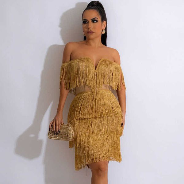 

party dresses off the shoulder tassel fringe women elegant nightclub strapless bodycon mini dress backless birthday outfits 220103, White;black